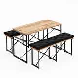 Masa Takımı Minderli Bench Bank Masa Seti 120x60 Masa Mutfak Masası Yemek Masası Çam 1554