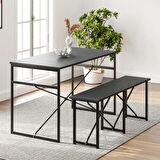 Masa Takımı Bench Bank Masa Seti 120x60 Mutfak ve Yemek Masası Füme 1561