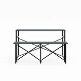Masa Takımı Bench Bank Masa Seti 120x60 Mutfak ve Yemek Masası Füme 1561