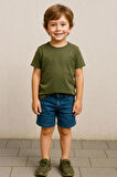Haki Çocuk T-shirt Unisex | %100 Pamuk |