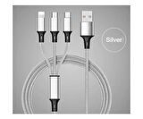Concord 2.4A 120Cm 3 Çıkışlı Mikro Usb Lightning Type-C Kablo