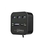 Concord C-847 3 Port USB 2.0 Hub - USB Çoklayıcı + USB Kart Okuyucu 