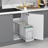 STARAX S-2392 Gri 12+12 Litre Çöp Kovası Dolap Içi Teleskopik Raylı