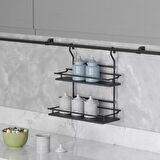 Starax 4127 İki Raflı Ahşap Baharatlık Antrasit