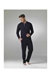 Erkek Uzun Kol Çeyiz Lacivert Pijama Takım 5454