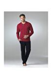 Erkek Bordo Uzun Kollu Pijama Takımı T3409