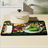 55 CM x 45 CM MEYVELER VE SEBZELER TASARIMI TEZGAH ÜSTÜ BULAŞIK KURUTMA MATI BULAŞIKLIK KURUTMA ÖRTÜSÜ