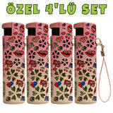 Hunter Turbo Jet Alevli Işıklı Metal Çakmak 4’lü Set – Doldurulabilir LED Işıklı (32-4B2)