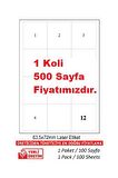 A1-2012 Ebat A4 500 Sayfa 63.5 x 72 mm Lazer Etiket  A4 Sayfada 12 Etiket