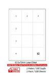 A1-2012 Ebat A4 500 Sayfa 63.5 x 72 mm Lazer Etiket  A4 Sayfada 12 Etiket