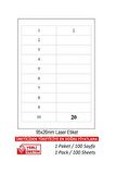 BK-2020 Ebat 95 x 26 mm Lazer Etiket  A4 Sayfada 20 Etiket