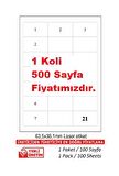 A1-2021 500 A4 Sayfa Lazer Etiket 63.5 x 38.1 mm A4 Sayfada 21 Etiket