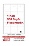 A1-2037 500 A4 Sayfa Lazer Etiket 70 x 37.125 mm   A4 Sayfada 24 Etiket 
