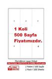 A1-2106 500 A4 Sayfa Lazer Etiket  70 x 148.5 mm 1 A4 Sayfada 6 Etiket