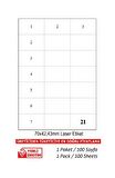 A1-2124 500 A4 Sayfa Lazer Etiket 70 x 42.43 mm Lazer Etiket  1 A4 Sayfada 21 Etiket