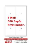 A1-2304 500 A4 Lazer Etiket 105 × 140 mm 1 A4 Sayfada 4 Etiket