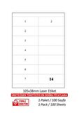 A1Etiket Tw-2514 500 A4 Sayfa Lazer Etiket  105 x 38 mm 1 A4 Sayfada 14 Etiket