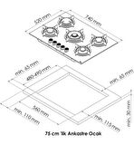 Gl General GLO 036RSB Bask 75cm 5G Beyaz Cam Ankastre Ocak