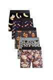 Erkek 5'li Desenli Renkli Pamuklu Premium Hijyenik Paket Boxer