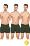 Erkek Rahat ve Konforlu Havlu Bel Pamuklu Düğmeli Boxer 3'lü Paket
