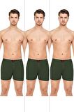 Erkek Rahat ve Konforlu Havlu Bel Pamuklu Düğmeli Boxer 3'lü Paket