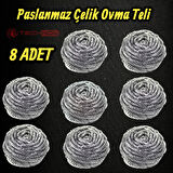 Technow %100 Paslanmaz Çelik Sürtme Bulaşık Ovma Teli 8 Adet 