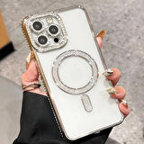 Iphone 16 Pro Uyumlu Şeffaf Taşlı MagSafe Özellikli Kılıf