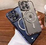 Iphone 15 ProMax Uyumlu Şeffaf Taşlı MagSafe Özellikli Kılıf
