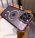 Iphone 15 ProMax Uyumlu Şeffaf Taşlı MagSafe Özellikli Kılıf