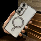 Samsung Galaxy A17 Uyumlu Şeffaf Taşlı MagSafe Özellikli Kılıf