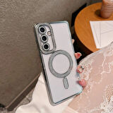 Samsung Galaxy A17 Uyumlu Şeffaf Taşlı MagSafe Özellikli Kılıf