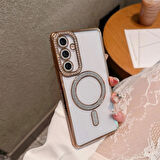 Samsung Galaxy A17 Uyumlu Şeffaf Taşlı MagSafe Özellikli Kılıf