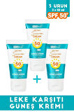 Spf 50+ Leke Karşıtı Yüz Güneş Kremi Tüm Cilt Tipleri Için 50 Ml 3 Adet