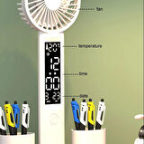 FANLI ÇOK FONKSİYONLU 3 RENK MASA ÜSTÜ LED IŞIK MASA SAATİ KALEMLİK TERMOMETRE