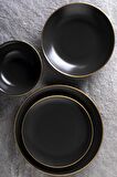 Aryıldız Black Gold 24 Parça 6 Kişilik Modern Yuvarlak Porselen Yemek Takımı 