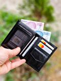 Hakiki Deri Siyah Erkek Bozuk Para Gözlü Cüzdan Portföy Kartlık Dik Model