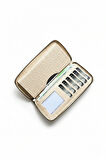 Telefon Bölmeli Timsah Desenli Fermuarlı Kadın Cüzdanı Bej Vegan Deri