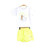 Kız Çocuk İkili Takım – Silence Please Baskılı Beyaz T-Shirt Sarı Şort