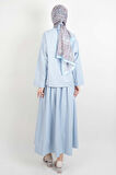 Tesettür Takım Tek Cep Detaylı Poplin Etekli 2'li Takım Mavi