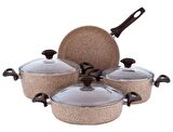 Falez Creamy 7 Parça Granit Tencere Seti