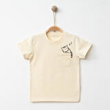 Hira T-Shirt Uykucu Kedi Baskılı Bej