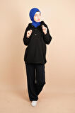 Kapüşonlu Sweat Yarım Çıtçıt Detaylı Sweat Siyah