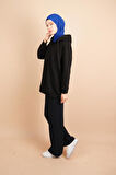 Kapüşonlu Sweat Yarım Çıtçıt Detaylı Sweat Siyah