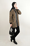 Kadın Deri Detaylı Takım Oysh Angora Leopar Takım Siyah