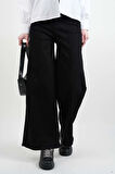 Bayan Bol Paça Kot Pantolon Palazzo Denim Siyah