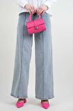 Bayan Bol Paça Kot Pantolon Palazzo Denim Açık Mavi