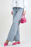 Bayan Bol Paça Kot Pantolon Palazzo Denim Açık Mavi