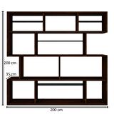 Woodesk Yonca Masif Ağaç Ceviz Renk 200x200 Kitaplık CPT6007-200