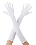 Beyaz Renk Dirseğe Kadar Uzun Kumaş Eldiven 40 cm (4434)