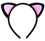 Sevimli Kedi Kulak Pofuduk Kedi Taç Siyah İçi Pembe Renk 17x15 cm (4434)